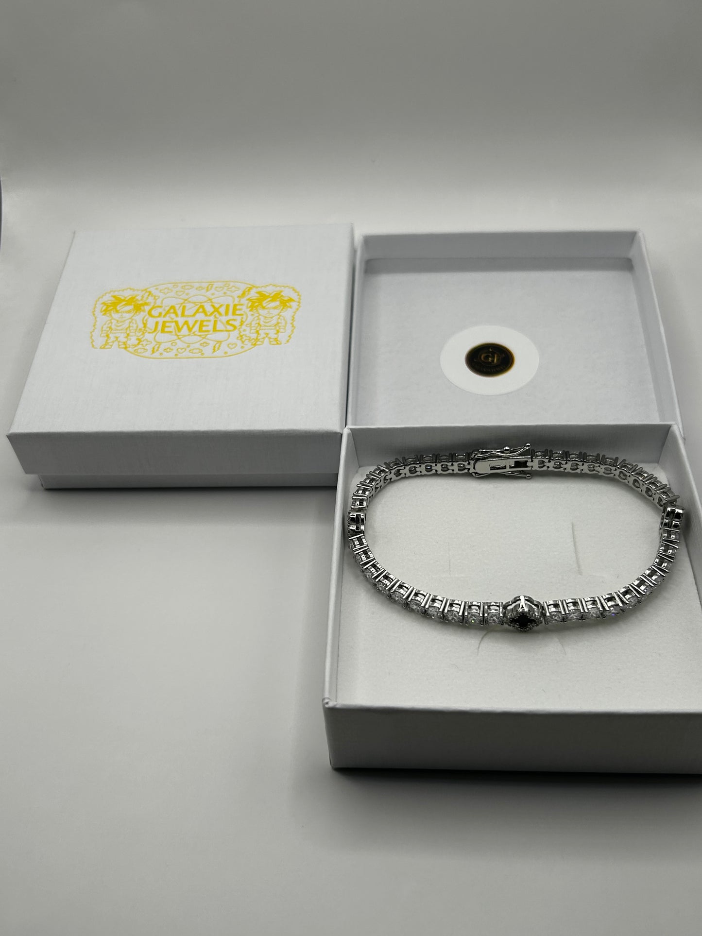 Black Dial Four Leaf 8mm 8 inch Clover Zircon and Rhodium Plated Tennis Bracelet