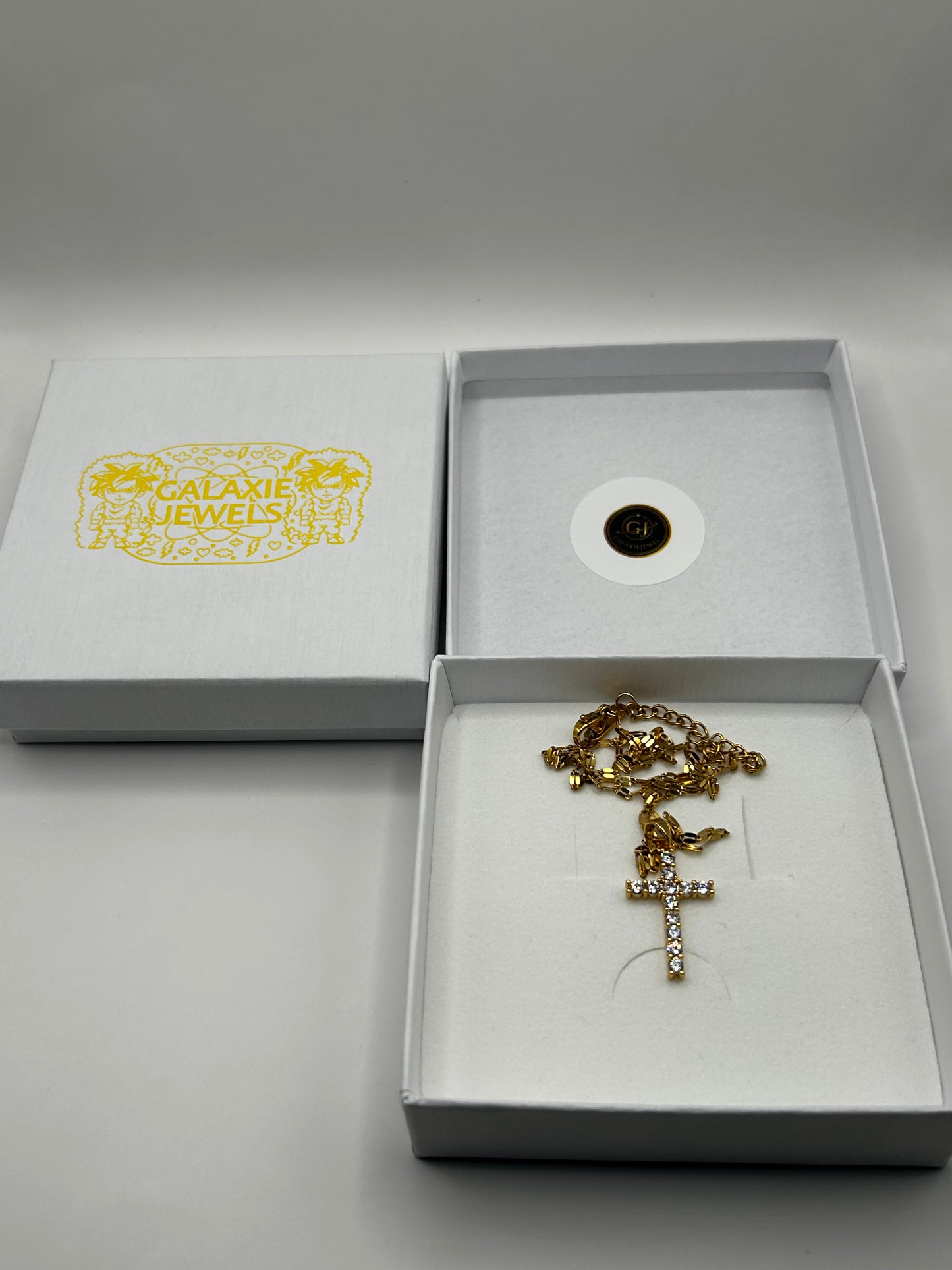 Retro 18K PVD gold plating clear crossed zircon necklace cubic zirconia cross pendant necklace