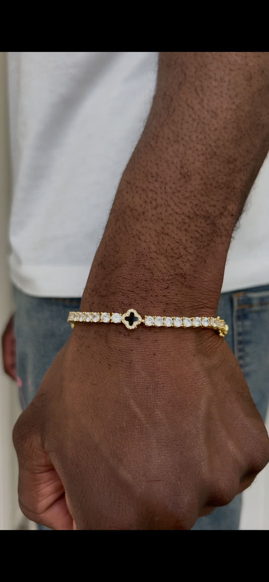 Black Dial Four Leaf Clover 8mm 8 inch Zircon and Rhodium Plated Tennis Bracelet