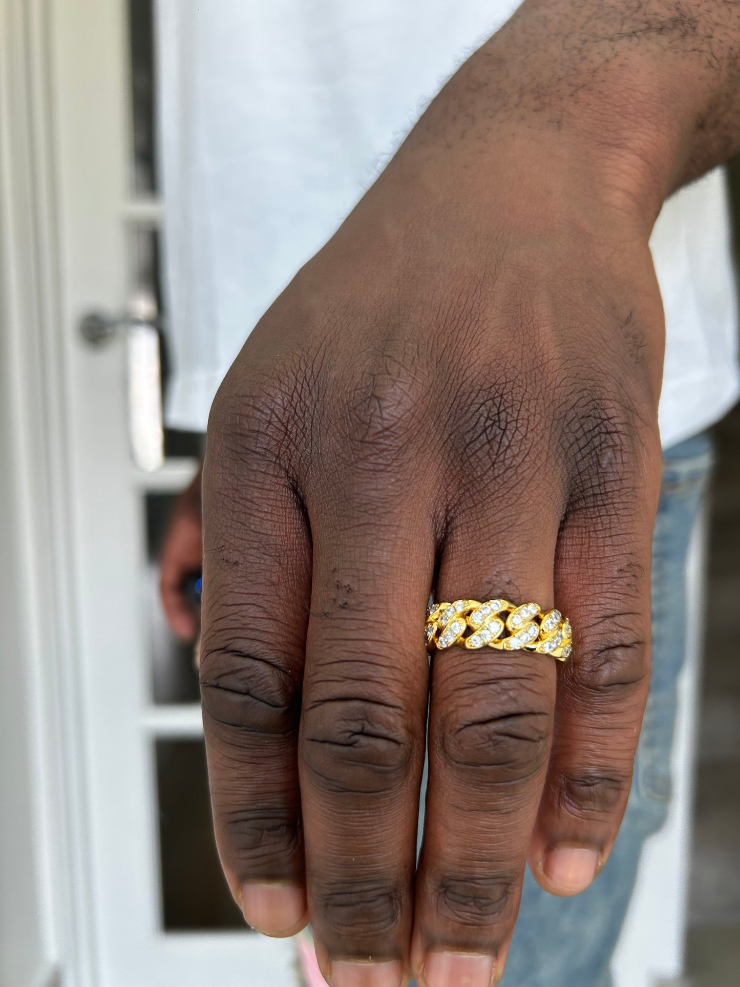 Gold Cuban Ring 10mm 18k gold plated cubic zirconia ring