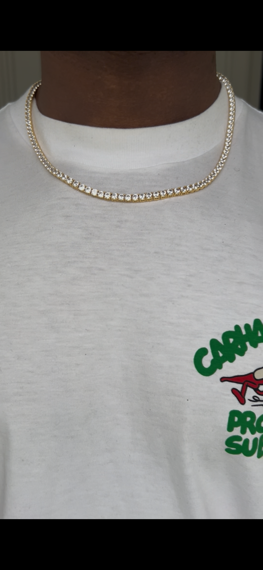 Iced out 14k gold plated gold tennis chain 4mm 20inch cubic zircon choker tennis necklace
