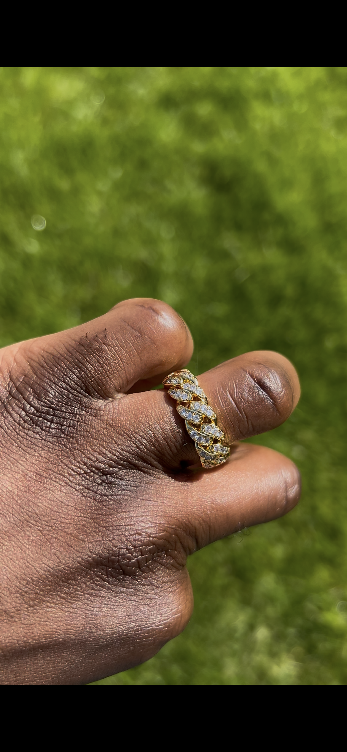 Gold Cuban Ring 10mm 18k gold plated cubic zirconia ring