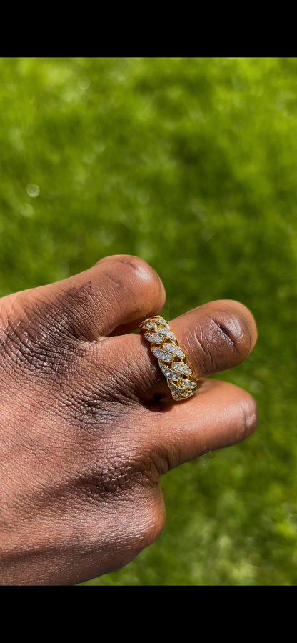 Gold Cuban Ring 10mm 18k gold plated cubic zirconia ring