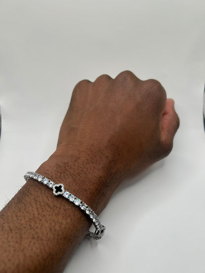 8mm 8inch Four Leaf Clover Zircon and Rhodium Plated Tennis Bracelet