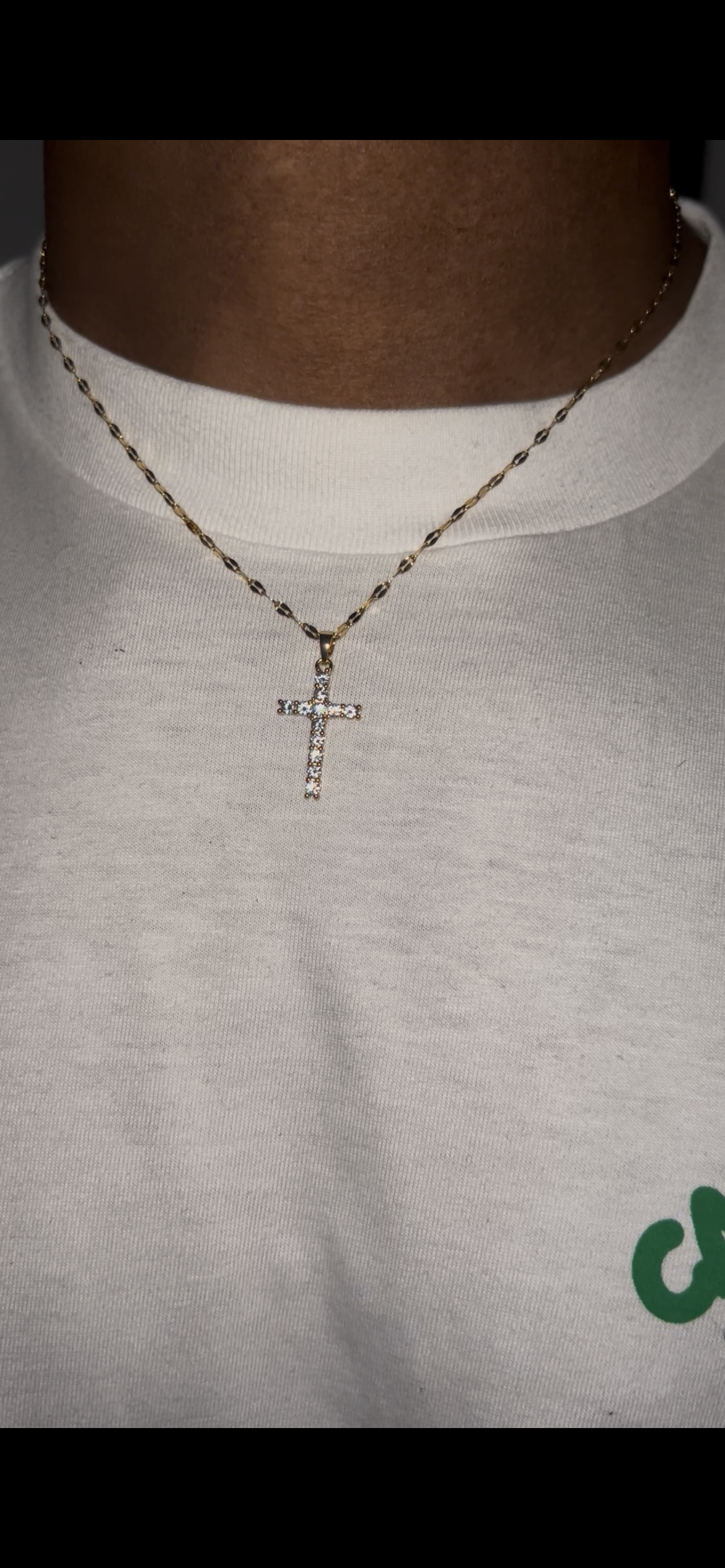 Retro 18K PVD gold plating clear crossed zircon necklace cubic zirconia cross pendant necklace