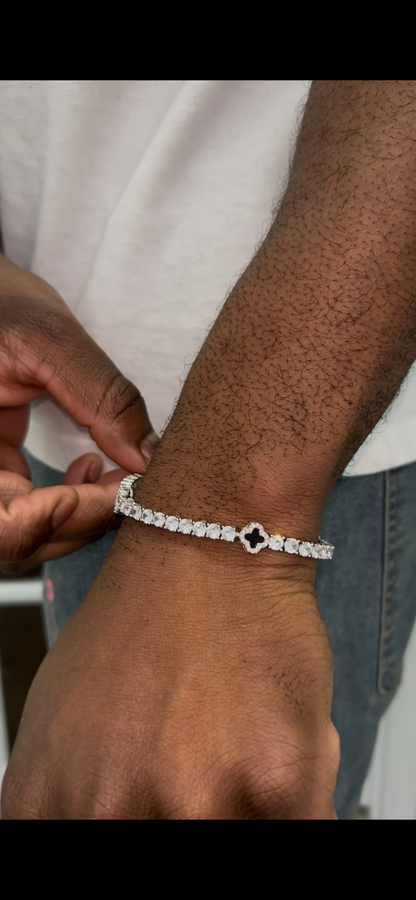 8mm 8inch Four Leaf Clover Zircon and Rhodium Plated Tennis Bracelet