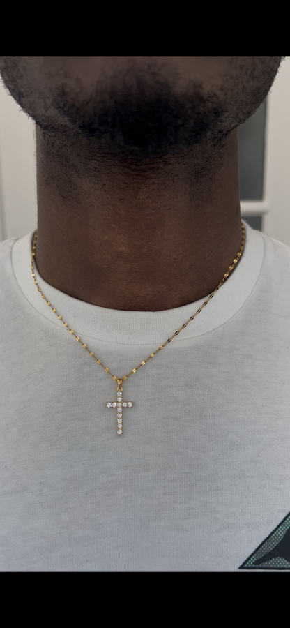 Retro 18K PVD gold plating clear crossed zircon necklace cubic zirconia cross pendant necklace