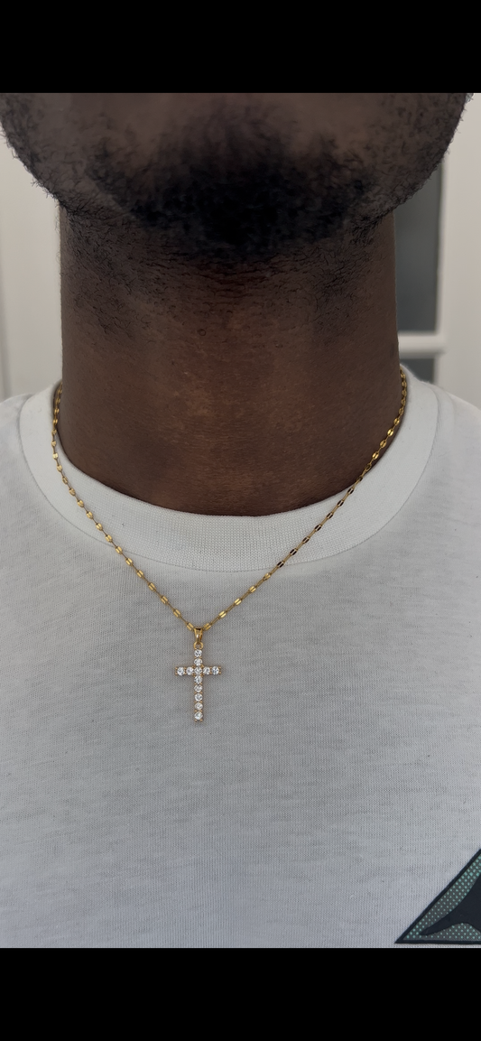 Retro 18K PVD gold plating clear crossed zircon necklace cubic zirconia cross pendant necklace