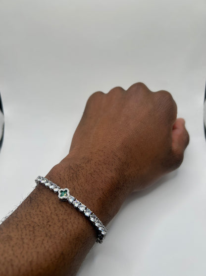 Green dial Four Leaf Clover 8mm 7inch Zircon and Rhodium Plated Tennis Bracelet
