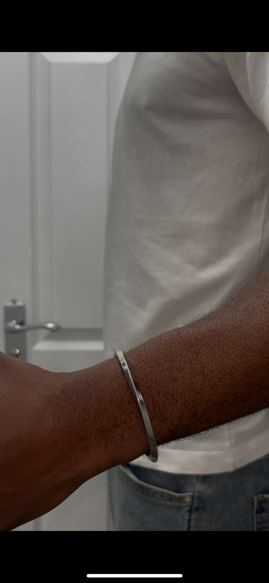 OUJ Staineless Steel Mobius Cuff Bangle Silver for Men 64X50mm