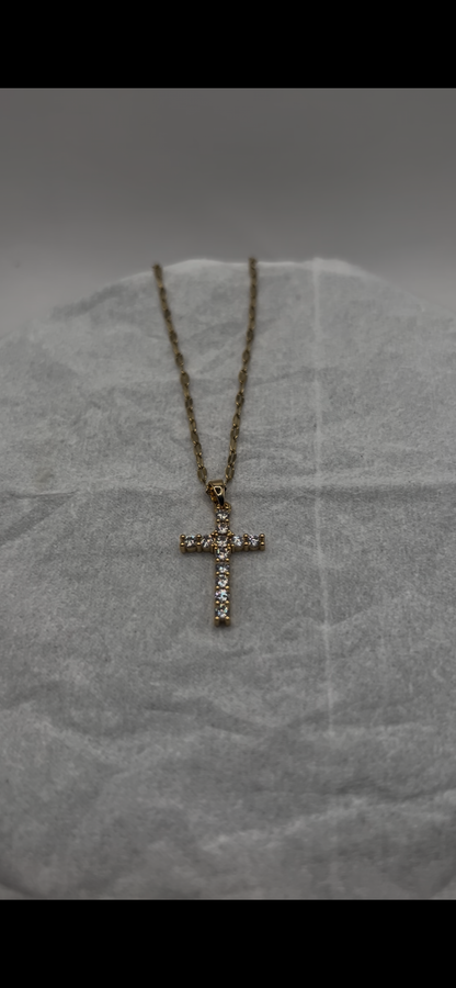 Retro 18K PVD gold plating clear crossed zircon necklace cubic zirconia cross pendant necklace