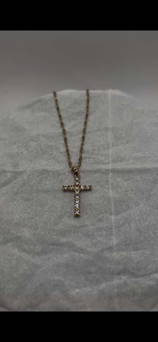 Retro 18K PVD gold plating clear crossed zircon necklace cubic zirconia cross pendant necklace