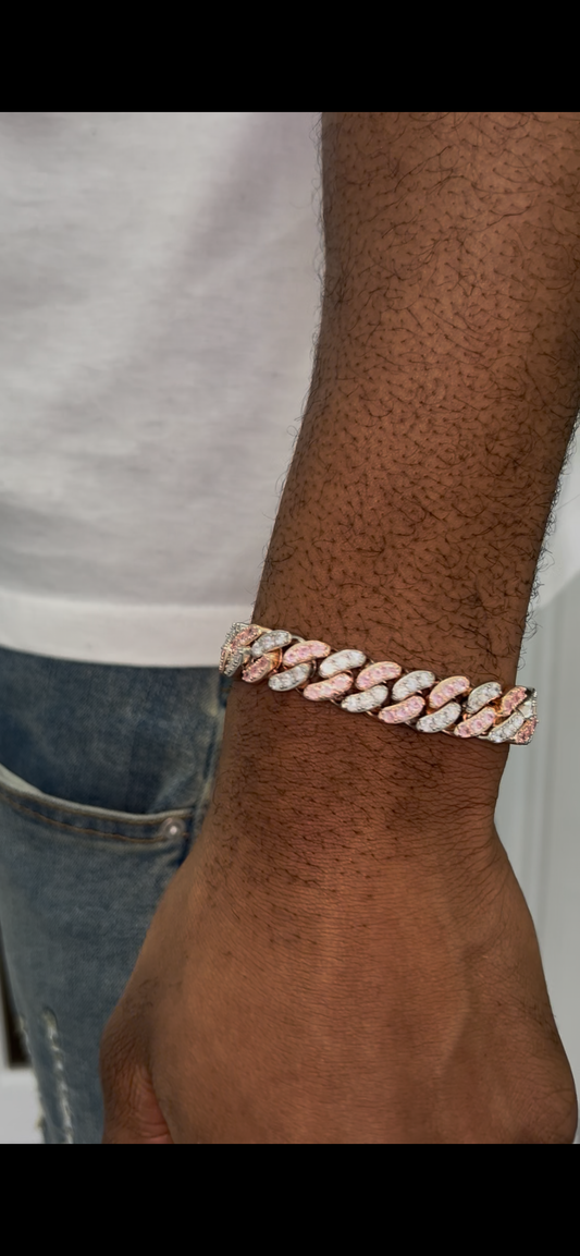 Silver and pink cubic zirconia iced out Cuban link chain 7 inch and 8 inch