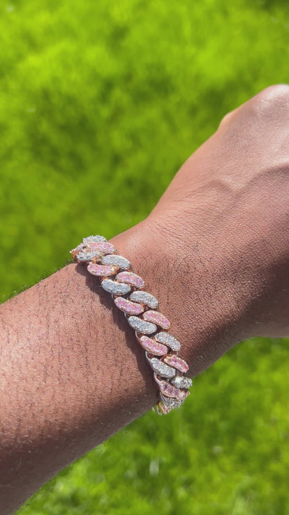 Cuban Link Braclet silver and pink cubic zirconia