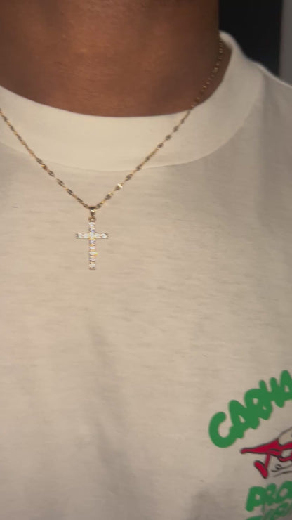 Retro 18K PVD gold plating clear crossed zircon necklace cubic zirconia cross pendant necklace