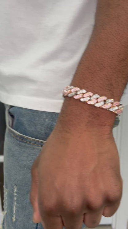Cuban Link Braclet silver and pink cubic zirconia