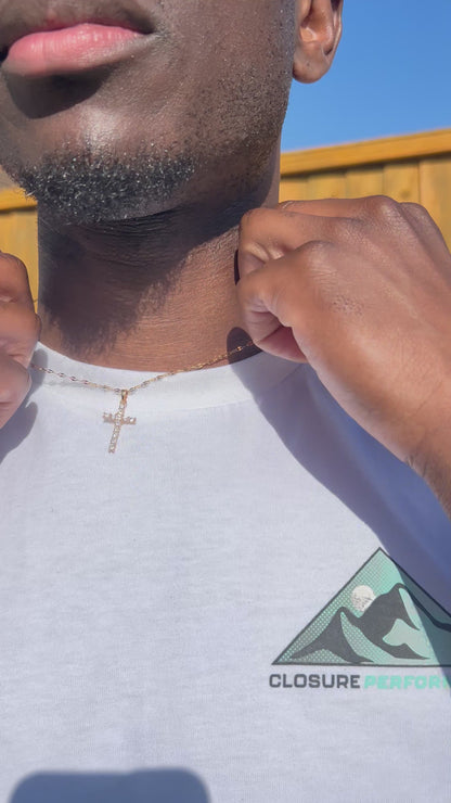 Retro 18K PVD gold plating clear crossed zircon necklace cubic zirconia cross pendant necklace