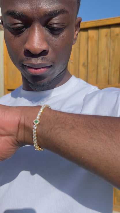 Green dial Four Leaf Clover 8mm 7 inch Zircon and Rhodium Plated Tennis Bracelet